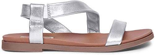 Steve Madden Women's Dessie Sandal, Silver Leather, 8 M US