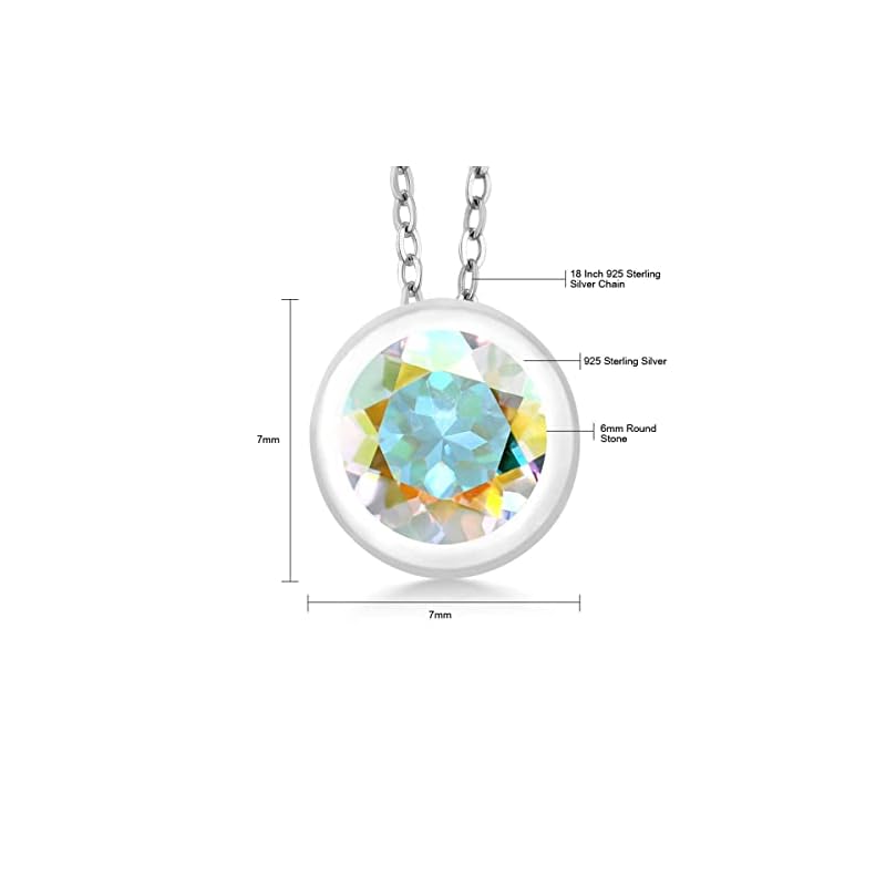Gem Stone King 925 Sterling Silver Mercury Mist Mystic Topaz Pendant Necklace For Women (1.00 Ct Round 6MM, With 18 Inch Silver Chain) - Image 5