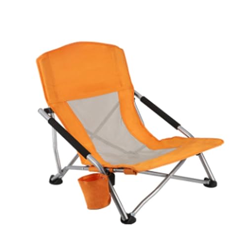 Silla de playa plegable ligera, paquete de 2 unidades con portavasos y bolsa de transporte, silla portátil baja para adultos, ideal para camping, conciertos, pesca, eventos al aire libre (naranja)