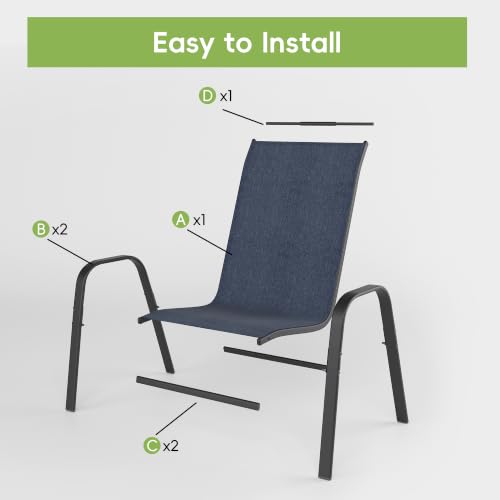 Image of Patio Chairs Set of 4, Stackable Outdoor Dining Chairs for All Weather, Metal Modern Outside Furniture Chair for Pool Side, Garden, Backyard Deck, Navy Blue