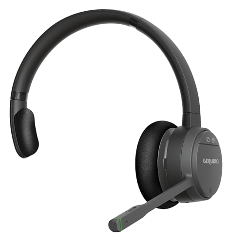 GEQUDIO GC-1 DECT & Bluetooth Headset für AVM FritzBox - Kabellose Anrufsteuerung am FritzFon - Mono Kopfhörer für PC & Smartphone - HD Audio Schwarz/Grau