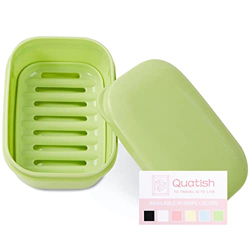 Quatish Porta Jabón de Viaje a Prueba de Fugas con Tapa y Capa para Drenaje, Contenedor para Barra de Jabón Irrompible, Portátil Tamaño de Viaje para Camping, Gimnasio y Baño, Verde