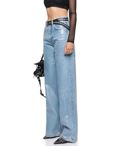 Womens Metallic Straight Jeans High Rise Silver Denim Shiny Party Rave Trousers Denim Pants2