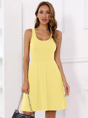 Image of Missufe Women's Sleeveless Racerback Flared Casual Plain Tank Dress
