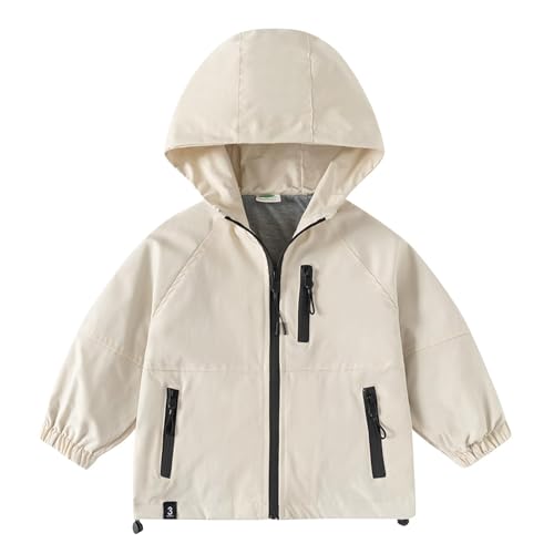fnnxeal Raincoat for Boys Lightweight Waterproof Hooded Jackets Casual Loose Zip Up Hoodie Windbreaker Pockets Fall Fashion Back to School Hoodies Beige 11 Years