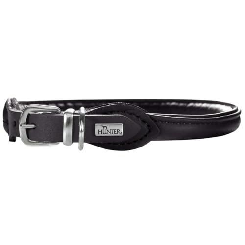 HUNTER ROUND & SOFT ELK PETIT Halsband für kleine Hunde, Leder, weich, rund, fellschonend, 32 (XS), schwarz