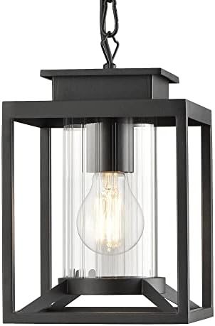 Osimir Outdoor Pendant Light, 1-Light Modern Outdoor Hanging Lantern with Adjustable Chain, Exterior Hanging Porch Light in Black Finish with Cylinder Glass, 2353/1H