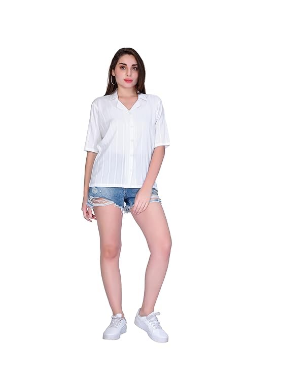 purple & pink White Oversized Casual Shirt for Women-picture-48