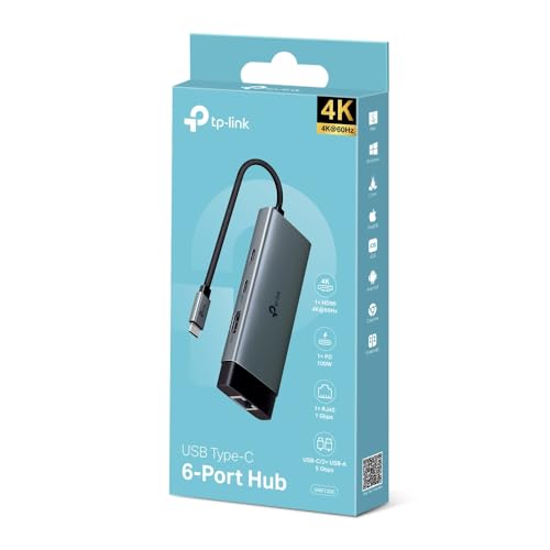TP-Link UH6120C Hub USB 3.0 UH6120C, 6 Puertos USB y 2 Puertos de Carga Tipo-C, Velocidad de Transferencia de hasta 5Gbps, Carga Rápida 5V/2.4A, Diseño Compacto y Portátil, Windows, Mac y Linux