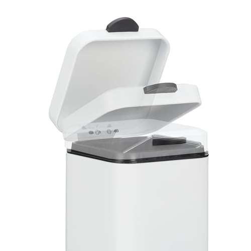 Cubo de basura baño de 6 litros y cierre suave de hierro blanco rectangular Relaxdays 7