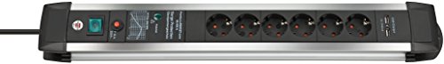 Preisvergleich Produktbild Brennenstuhl Premium-Protect-Line, Steckdosenleiste 6-fach mit Überspannungsschutz (3m Kabel, mit Schalter und 2-fach USB, Made in Germany) silber / schwarz