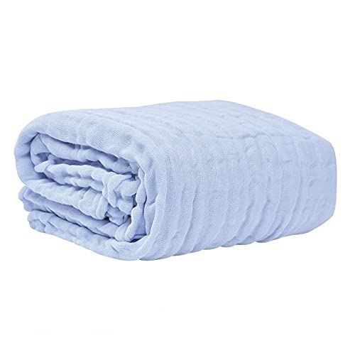Image of Baby Muslin Swaddle Blanket | Receiving Blanket| Baby Bath Towel | Size 41X41 inches| Muslin Cotton Gauze 6 Layer (Blue)