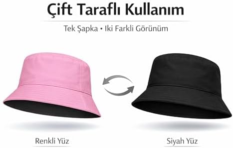 Resim Perlotus Çift Taraflı Bucket Kova Balıkçı Şapka Unisex%100 Pamuklu Siyah İç Astarlı Dörtmevsim Mevsim Kullanım, Geniş Siperli Güneş Koruma 
