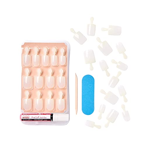 Kiss Salon Acrylic Natural Fake Nails,Short Oval,Ultra-Smooth Finish 'Strong Enough',Diy Manicure Kit With Pink Gel Nail Glue,Mini Nail File,Manicure Stick And 28 Nails In 14 Sizes(Packaging May Vary) #TOP2