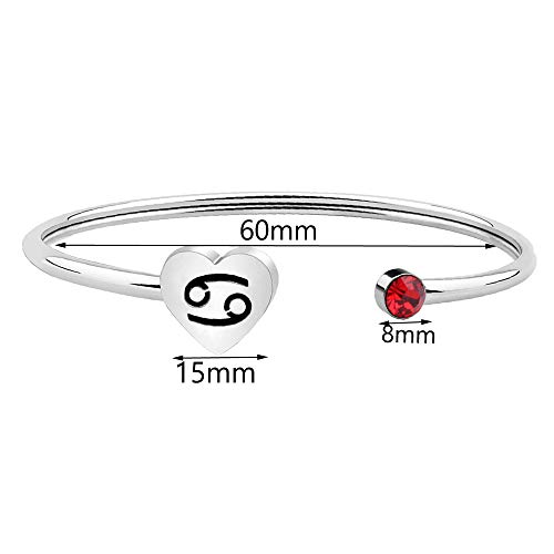 Image of Zodiac Birthstone Bracelet Jewelry Open Cuff Bracelet with Birthstone Birthday Gift for Her (Cancer)