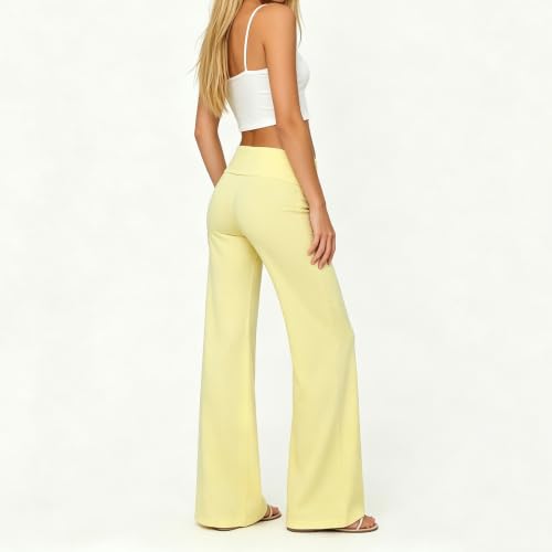 Image of Lounge Yoga Pants for Women Fold Over Low Waist Wide Leg Bell Bottoms | Y2K Foldover Pants, Flare Leggings, Low Rise Yoga Sweatpants