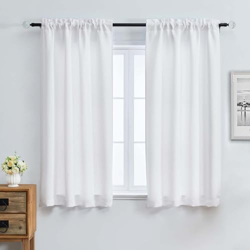 Aiyufeng Pure White Curtains for Bedroom 63 Inch Length 2 Panels Set Room Darkening Window Treatment Light Filtering Curtain Drapes Soft Casual Rod Pocket Privacy Curtains W40 x L63 Inch