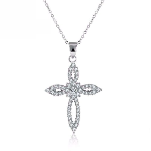 Collier en Argent pour femmes avec pendentif fleur pavée et zircone cubique