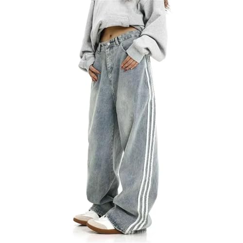 Women American Style Retro Striped Loose Fit Low Waist Slimming Long Jeans Drag Floor Length Denim Pants3