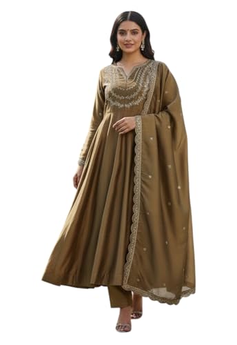 Image of Yashika Women's Silk Blend Embroidered Anarkali Kurta Set with Dupatta | Full Length Ethnic Wear for Women | Wedding