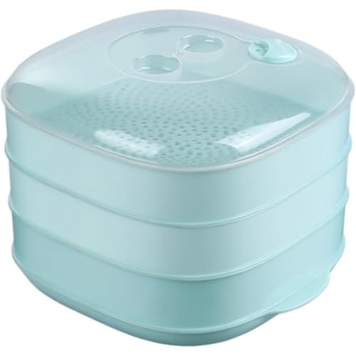 電子レンジ蒸し器エネルギーディィア食品級透明蒸籠温?頭中華麺プラスチック野菜蓋付き多機能温菜神器キッチン用3段 (グリーンです,a)