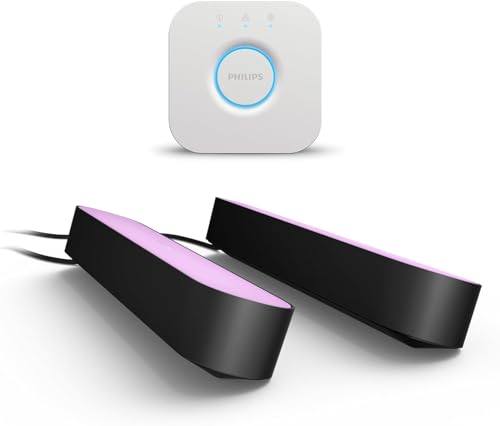 Philips Hue Play White and Color Ambiance Barre lumineuse connectée Pack de 2 + Hue Bridge, Éclairage d’ambiance pour TV et gaming (Compatible avec Alexa,...