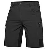 Gouxry Herren Wanderhose kurz Leichte Schnelltrocknend Cargo Shorts Bermuda MTB Hose Kurz Stretch Kurze Hose für Wandern, Mountainbike, Camping, Reisen, Fahrrad (L, Schwarz)