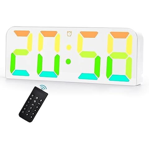 Digital Wall Clock Large Display: RGB Big Digits, Brightness Adjustable, Silent LED Wall Clock for Classroom, Kitchen, Living Room, Bedroom, Office Decor– White Cover