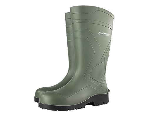 ALBATROS Arbeitsgummistiefel Protector Plus S5 – Hochwertige Arbeitsschuhe für Herren – Wasserdichte Gummistiefel mit Stahlkappe & Durchtrittschutz Grün Größe 44