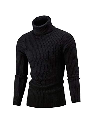Hulpvktsgiq Men Solid Color Turtneck Sweaters Slim Fit Long Sleeve Ribbed Knit Pullover Sweater (Black, L)