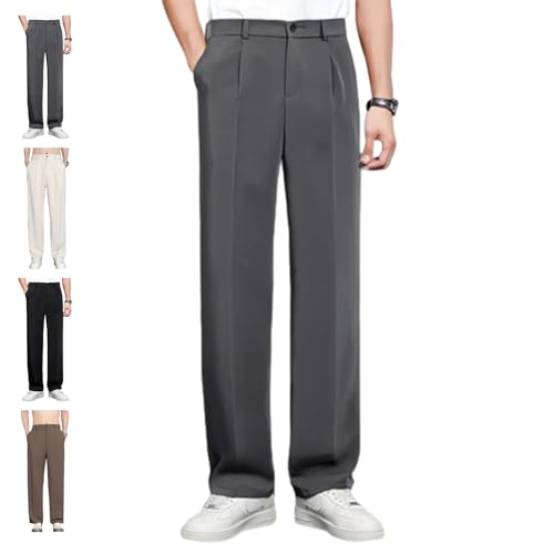 Dualego Super Stretch Ice Silk Comfort Everyday Pants, Easemotions Silky Soft Breathable Quick-Drying Casual Roomy Leg Men