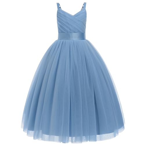 Ibtom Castle Girls' Special Occasion Dresses: Flower Tulle Graduation Dress Kids Long Wedding Pageant Masquerade Formal Prom Dresses Princess Birthday Party Ball Gown Dusty Blue 7 Years cover
