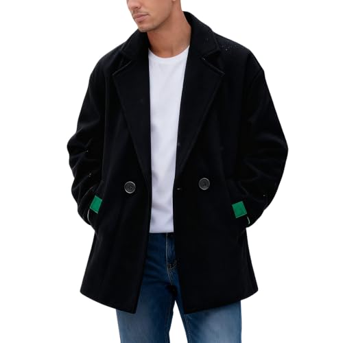 Generisch Abrigo corto de lana para hombre, gabardina de solapa dentada, abrigo de lana, cortavientos de negocios, chaqueta cortavientos, abrigo cálido de invierno, elegante, tallas grandes, chaqueta