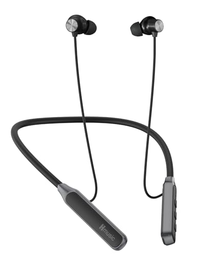 Hmusic H06 Casque Tour de Cou Bluetooth sans Fil avec Micro, IPX5 Étanche, 30H d’Autonomie, Écouteurs magnétiques, Appels clairs ENC, Bouchons S/M/L, pour...