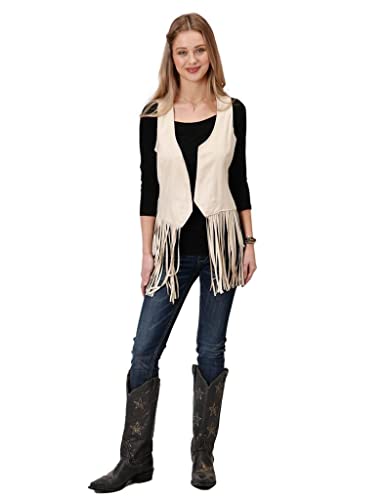 Roper Women's White Faux Suede Fringe Vest White Medium #TOP25