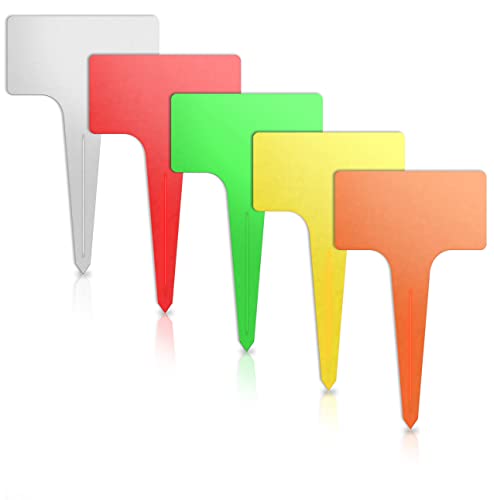 Amorning 100Pcs T-Type Plant Tags，Waterproof Thick Plastic Plant Makers，6 X10Cm Nursery Garden Labels(Multicolor) #TOP5