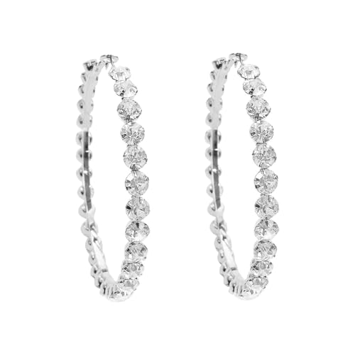 Image of Peora Silver Plated Crystals Studded Hoop Bali Earrings Stylish Fashion Jewellery Gift for Women & Girls