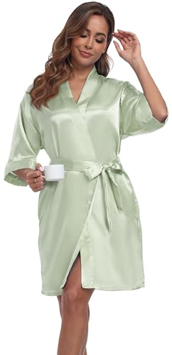 goodmansam Women's Silky Robes One Size Silver Rhinestones Bride Bridesmaid Sleepwear for Wedding Party Getting Ready3