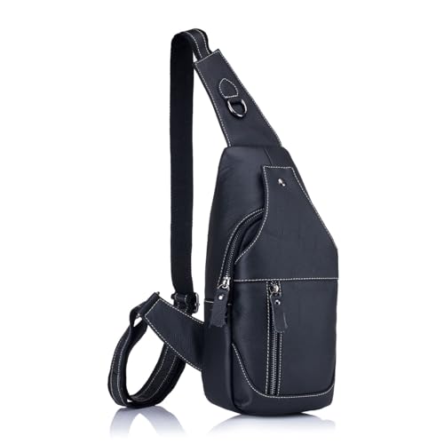 Sac de Poitrine Homme en Cuir Veritable Sacoche à Bandoulière Sacs a dos porté épaule Travers...
