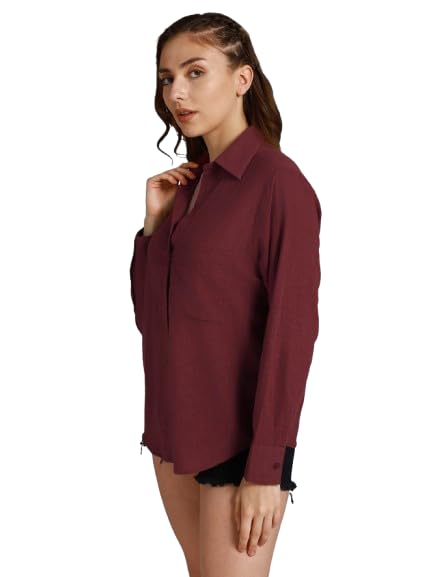 Image of High Star Women's Classic Oversized Spread Collar Long Sleeves Cotton Casual Shirt