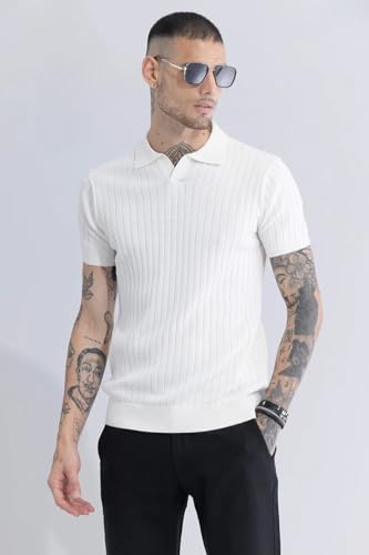 Image of Veirdo Men's Casual Ribbed Polo Collar Knit T-Shirt | Regular Fit Half Sleeve Polo for Men | Flat Knit Textured T-Shirt Perfect for Office, Party, Travel