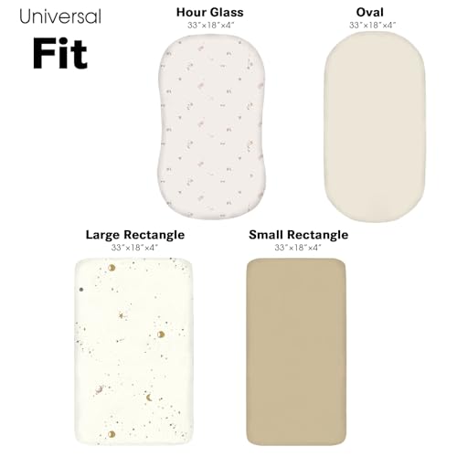 Image of Little Grape Land Bassinet Sheets for Baby Boys Girls 4 Pack, 33 inch x 18 inch Extra Soft Breathable Fitted Bassinet Sheets, Bedside Sheets Fit for Oval Rectangle and Hourglass Bassinet Mattress (Flower)