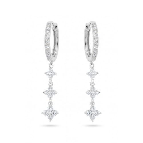 Image of Silver Plated Dangle Earrings For Women Trendy,14K Gold Plated Drop Hoop Earrings Silver-Plated Long Dangling Dainty CZ Simple Hanging Wedding Prom Gift Jewelry
