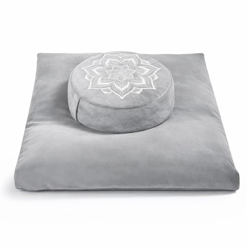 hunnidspace Cojín de meditación con Funda de Terciopelo Lavable de Primera Calidad, cojín Cuadrado de Suelo 100% Espuma viscoelástica y cojín de Trigo sarraceno, para Adultos y niños, sentados, Yoga,