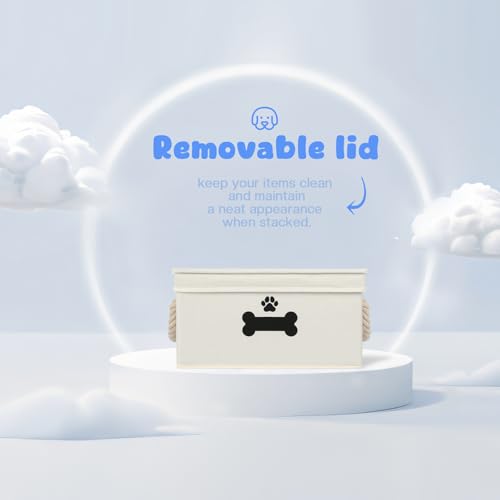 Dog Toy Basket with Lid, Dog Basket for Toys, Dog Toy Box with Cotton Rope Handles, Collapsible Storage Bins for Dog Toys, Dog Storage Organizer, Beige - Image 4