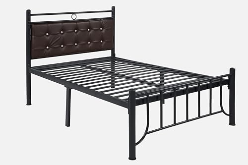 Image of Zuno Metal Single Size Bed Without Storage | Wrought Iron Cot with Headboard & Footboard| Sturdy Powder Coated Platform Bed Single Size Cot for Bedroom, Living Room, (Zuno Black)