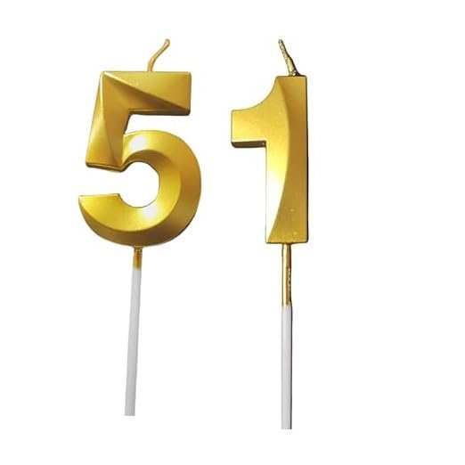 Image of ToyUniverse Number 51 Gold Candle | Fifty One Number Candle | Number 51 Metallic Gold Candle for Fifty First Birthday,Anniversary, Surprise Party Cake Decoration Candle (Pack of 2,Number 51)