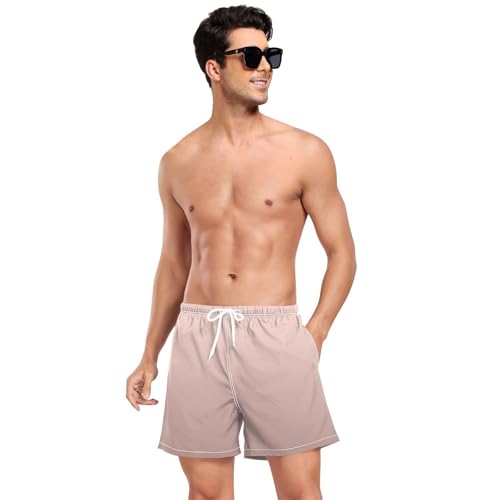Yuiboo Rose_Gold_gradientSwimming Trunks for Men Men 2 in 1 Workout Shorts with Compression Liner and Pockets Swimwear Quick Dry Elastic