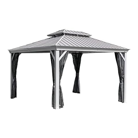 Sojag Outdoor 12' x 12' Monaco Hardtop Double Roof Gazebo Outdoor Sun Shelter, Champagne Cover