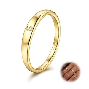 FIASASO Gold Filled Initial Rings for Women 14K Gold Signet Rings Dainty Gold Ring Tarnish Free Simple Gold Vermeil Ring Non Tarnish Stackable Knuckle Rings Gold Filled Jewelry Waterproof Size 6 7 8 9 10